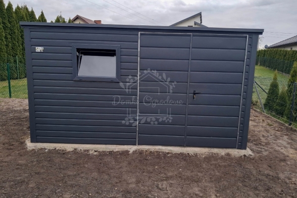 Ogłoszenie - Schowek - domek ogrodowy 4x2m - brama dwuskrzydłowa - 2x okno - antracyt - dach spad w tył ID1020. Zdjęcie 2