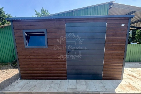 Ogłoszenie - Schowek - domek ogrodowy 3x2m - drzwi - okno - ciemny orzech - drewnopodobny - dach spad w tył ID1052. Zdjęcie 5