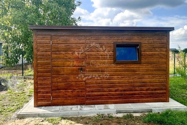 Ogłoszenie - Schowek - domek 4x2,5m - drzwi - okno - jasny orzech - drewnopodobny - dach dwuspadowy ID1072. Zdjęcie 5