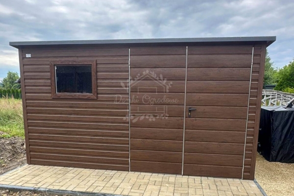 Ogłoszenie - Schowek - domek 4x2 - brama - okno - ciemny orzech - drewnopodobny - dach spad w tył ID1060. Zdjęcie 3