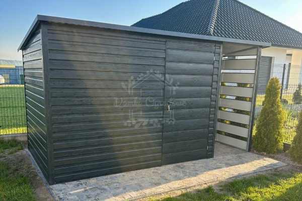 Ogłoszenie - Schowek - domek ogrodowy 3x2m - wiata 1m - drzwi - sosna norweska - drewnopodobny - dach spad w tył ID1054. Zdjęcie 4