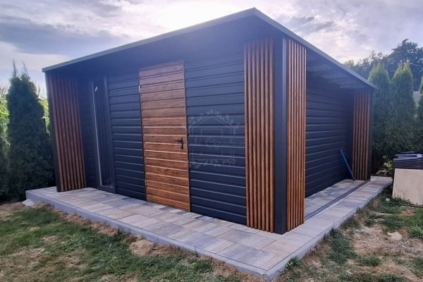 Ogłoszenie - Schowek - domek ogrodowy 4x4 - drzwi - okno - antracyt - dekor z lameli - dach spad w tył ID1107. Zdjęcie 8