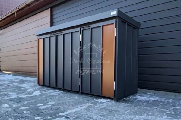 Ogłoszenie - Zabudowa koszy na śmieci wiata śmietnikowa obudowa kubłów 177x65x110 cm 3x120L antracyt + jasny orzech ID1151. Zdjęcie 4