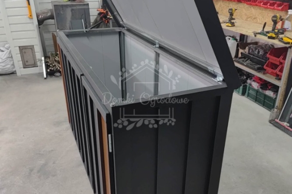Ogłoszenie - Zabudowa koszy na śmieci wiata śmietnikowa obudowa kubłów 177x65x110 cm 3x120L antracyt + jasny orzech ID1150. Zdjęcie 5