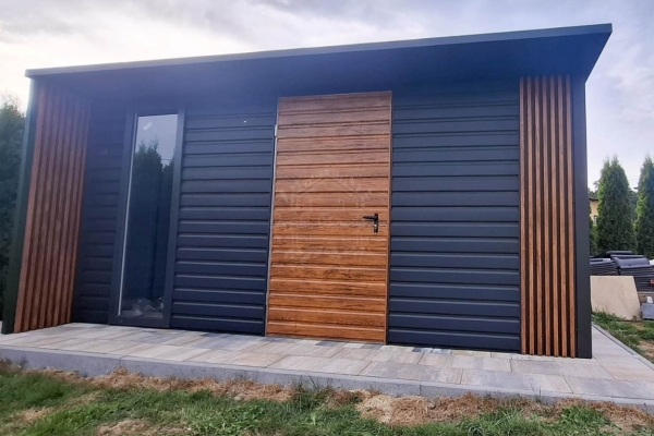 Ogłoszenie - Schowek - domek ogrodowy 4x4 - drzwi - okno - antracyt - dekor z lameli - dach spad w tył ID1107. Zdjęcie 7