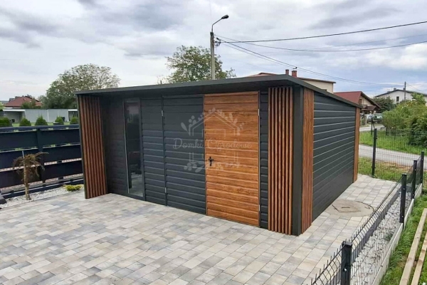Ogłoszenie - Schowek - Domek ogrodowy 5x4m - brama dwuskrzydłowa - okno - jasny orzech -  antracyt - dach spad w tył - ID1137. Zdjęcie 5