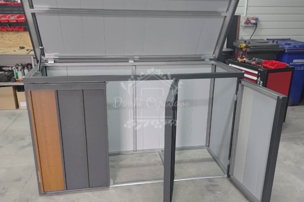 Ogłoszenie - Zabudowa koszy na śmieci wiata śmietnikowa obudowa kubłów 177x65x110 cm 3x120L antracyt + jasny orzech ID1150. Zdjęcie 7