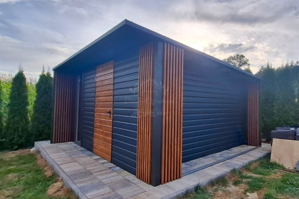 Ogłoszenie - Schowek - domek ogrodowy 4x4 - drzwi - okno - antracyt - dekor z lameli - dach spad w tył ID1107. Zdjęcie 5