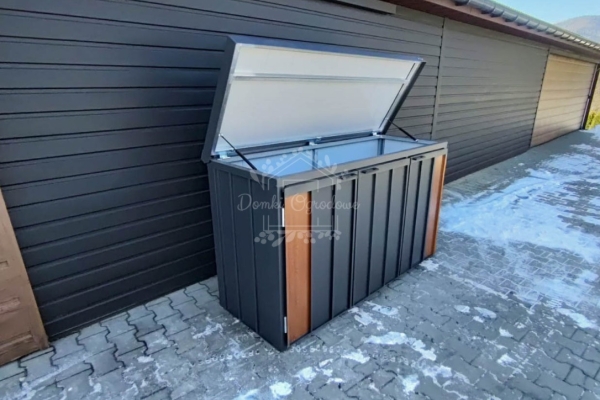 Ogłoszenie - Zabudowa koszy na śmieci wiata śmietnikowa obudowa kubłów 177x65x110 cm 3x120L antracyt + jasny orzech ID1151. Zdjęcie 8