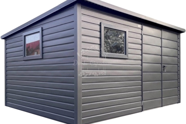 Ogłoszenie - Schowek - domek ogrodowy 4x3 m - brama dwuskrzydłowa - 2x okno - antracyt - dach spad do tyłu - rynna ID1112. Zdjęcie 1