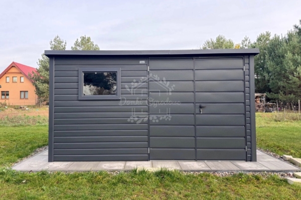 Ogłoszenie - Schowek - domek ogrodowy 4x3 m - brama dwuskrzydłowa - 2x okno - antracyt - dach spad do tyłu - rynna ID1112. Zdjęcie 2