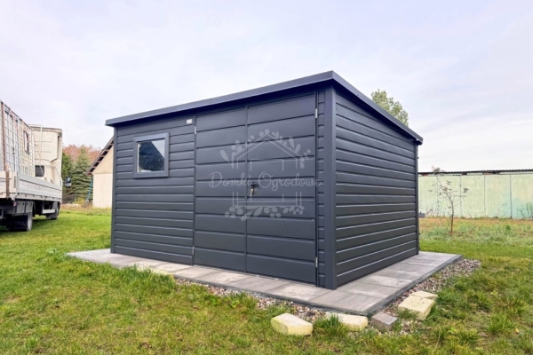 Ogłoszenie - Schowek - domek ogrodowy 4x3 m - brama dwuskrzydłowa - 2x okno - antracyt - dach spad do tyłu - rynna ID1112. Zdjęcie 3