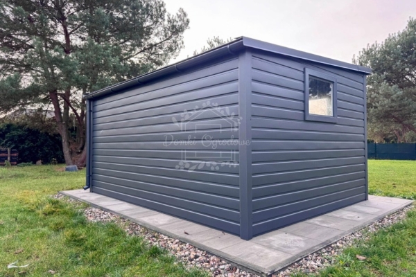 Ogłoszenie - Schowek - domek ogrodowy 4x3 m - brama dwuskrzydłowa - 2x okno - antracyt - dach spad do tyłu - rynna ID1112. Zdjęcie 5