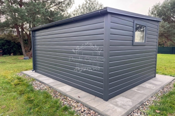 Ogłoszenie - Schowek - domek ogrodowy 4x3 m - brama dwuskrzydłowa - 2x okno - antracyt - dach spad do tyłu - rynna ID1112. Zdjęcie 7