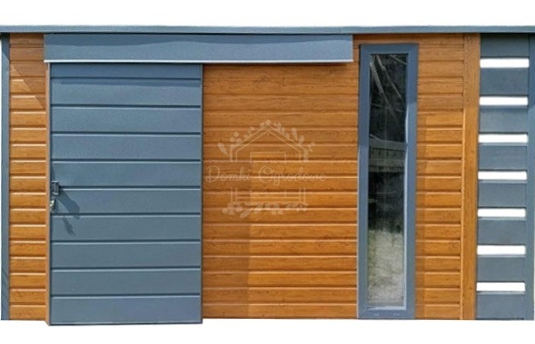 Ogłoszenie - Schowek - domek ogrodowy 4,5x2,5m - wiata 0,5m - drzwi przesuwne - okno drewnopodobny - dach spad w tył ID1087. Zdjęcie 1