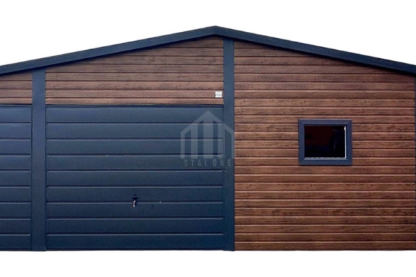 Ogłoszenie - Garaż blaszany 9x6m + wiata 3x6m - 2 x brama uchylna - drzwi - okno - drewnopodobny - dach dwuspadowy - rynny SO176. Zdjęcie 1