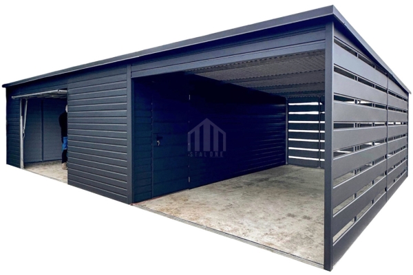 Ogłoszenie - Garaż blaszany 6x6 + wiata 3x6m - brama uchylna - drzwi - antracyt - dach spad w tył  SO186. Zdjęcie 1