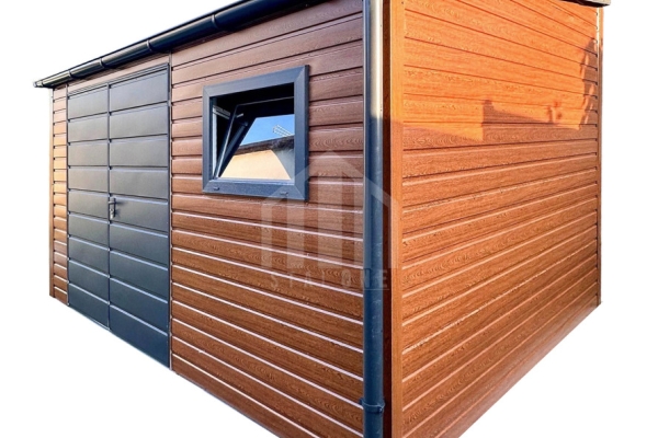 Ogłoszenie - Schowek - domek ogrodowy 4x2m - brama dwuskrzydłowa - okno - złoty dąb - drewnopodobny - rynna - dach spad w przód SO159. Zdjęcie 1