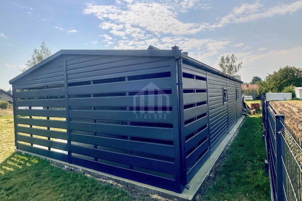 Ogłoszenie - Garaż blaszany 9x6m - wiata 2m - 2x brama uchylna - drzwi - 4x okno - antracyt - rynna - dach dwuspadowy odwrócony SO156. Zdjęcie 3