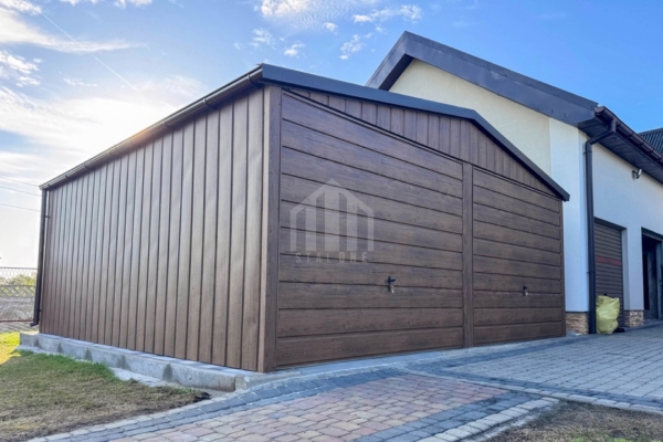 Ogłoszenie - Garaż blaszany 6x6m - 2x brama uchylna - ciemny orzech - drewnopodobny - rynny - dach dwuspadowy SO169. Zdjęcie 4