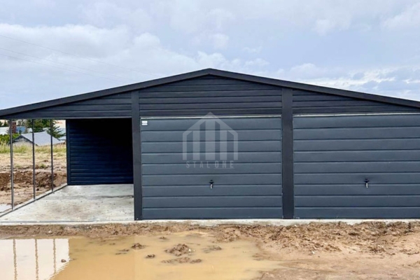 Ogłoszenie - Garaż blaszany 6x6m - wiata 3x5m ze schowkiem 1x3m - 2x brama uchylna - 2x drzwi - okno - dach dwuspadowy - rynny SO171. Zdjęcie 3