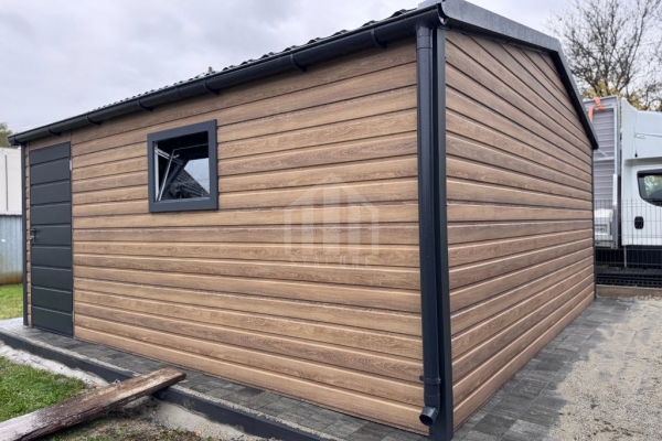 Ogłoszenie - Garaż blaszany 6x5m - brama uchylna - drzwi - okno - winchester - drewnopodobny - dach dwuspadowy - rynny  SO174. Zdjęcie 4