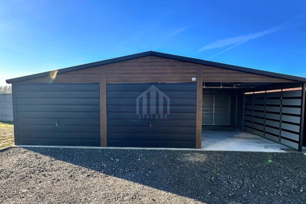 Ogłoszenie - Garaż blaszany 6x6m + wiata 3x6m - 2 x brama uchylna - drzwi - okno drewnopodobny - dach dwuspadowy - rynny SO175. Zdjęcie 3