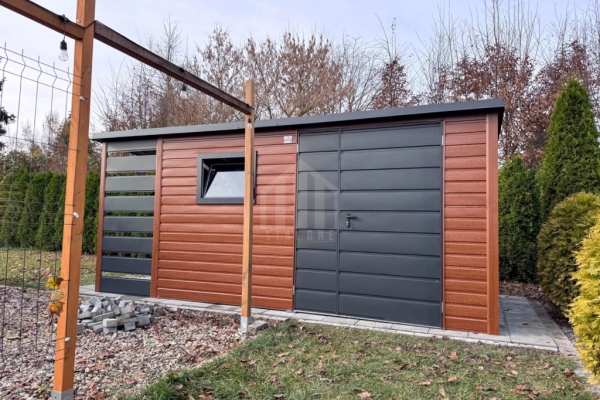 Ogłoszenie - Schowek - domek ogrodowy 3x2 m + wiata 1x2 m - drzwi - okno - drewnopodobny - dach spad w tył  SO178. Zdjęcie 3