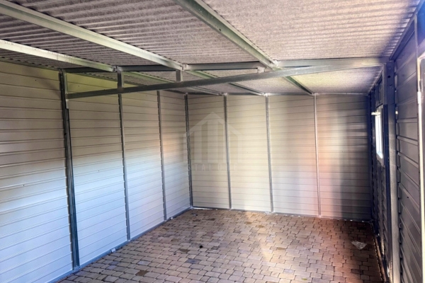 Ogłoszenie - Garaż blaszany 3,5x5m - brama dwuskrzydłowa - drzwi - okno - ciemny orzech - drewnopodobny - dach spad w bok SO181. Zdjęcie 2