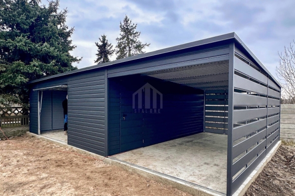 Ogłoszenie - Garaż blaszany 6x6 + wiata 3x6m - brama uchylna - drzwi - antracyt - dach spad w tył  SO186. Zdjęcie 3