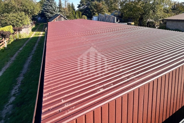 Ogłoszenie - Hala - Garaż blaszany 12x5m - 3x brama dwuskrzydłowa - drzwi - okno - jasny brąz - dach spad w tył - rynna  SO172. Zdjęcie 4