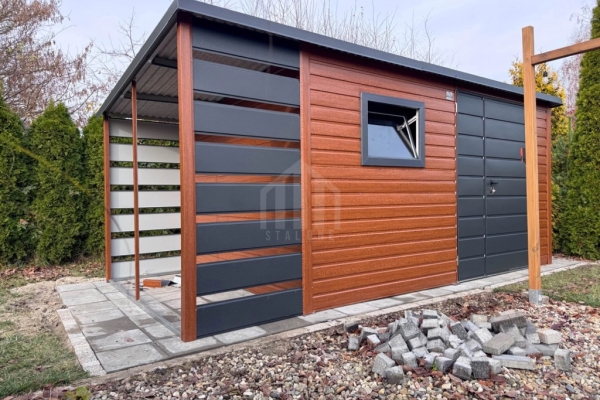 Ogłoszenie - Schowek - domek ogrodowy 3x2 m + wiata 1x2 m - drzwi - okno - drewnopodobny - dach spad w tył  SO178. Zdjęcie 4