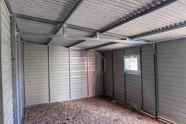 Ogłoszenie - Garaż blaszany 3,5x5m - brama dwuskrzydłowa - drzwi - okno - ciemny orzech - drewnopodobny - dach spad w bok SO181. Zdjęcie 3