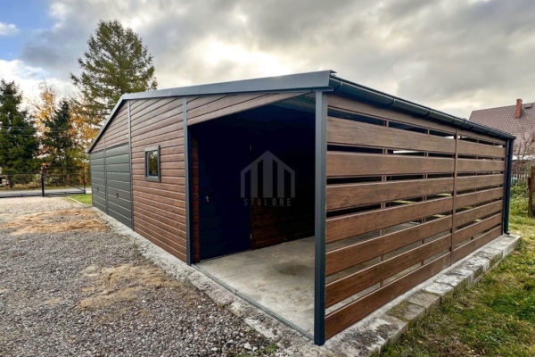Ogłoszenie - Garaż blaszany 9x6m + wiata 3x6m - 2 x brama uchylna - drzwi - okno - drewnopodobny - dach dwuspadowy - rynny SO176. Zdjęcie 2