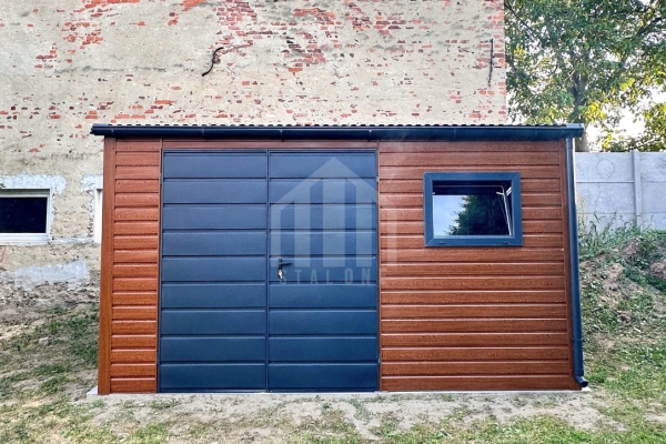 Ogłoszenie - Schowek - domek ogrodowy 4x2m - brama dwuskrzydłowa - okno - złoty dąb - drewnopodobny - rynna - dach spad w przód SO159. Zdjęcie 4