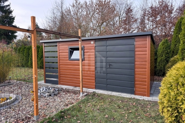 Ogłoszenie - Schowek - domek ogrodowy 3x2 m + wiata 1x2 m - drzwi - okno - drewnopodobny - dach spad w tył  SO178. Zdjęcie 5