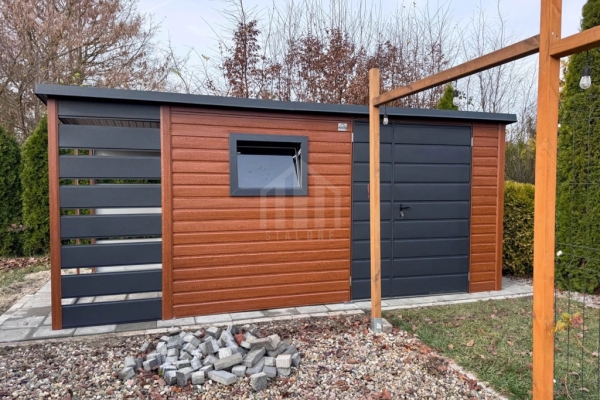 Ogłoszenie - Schowek - domek ogrodowy 3x2 m + wiata 1x2 m - drzwi - okno - drewnopodobny - dach spad w tył  SO178. Zdjęcie 2