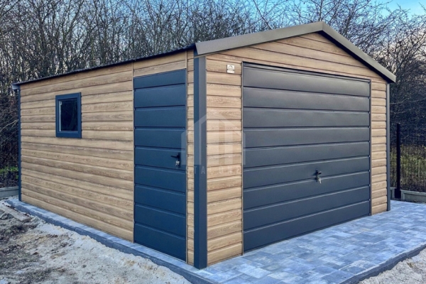 Ogłoszenie - Garaż blaszany 5x6m - brama uchylna - drzwi - okno - winchester - drewnopodobny - dach dwuspadowy SO185. Zdjęcie 5