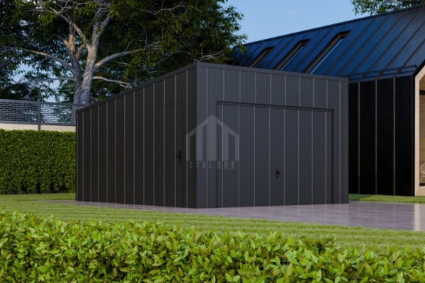 Ogłoszenie - Garaż blaszany 3,5x5m - brama uchylna - drzwi - blacha Na Rąbek - dach spad w tył  SO163. Zdjęcie 5