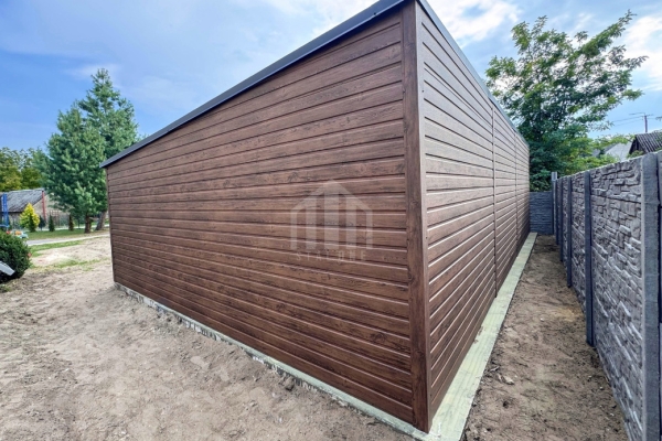 Ogłoszenie - Garaż blaszany 10x3m - 2x brama - drzwi - 2x okno - ciemny orzech - drewnopodobny - rynna - dach spad w przód SO157. Zdjęcie 5