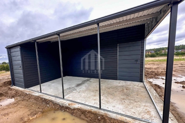 Ogłoszenie - Garaż blaszany 6x6m - wiata 3x5m ze schowkiem 1x3m - 2x brama uchylna - 2x drzwi - okno - dach dwuspadowy - rynny SO171. Zdjęcie 6