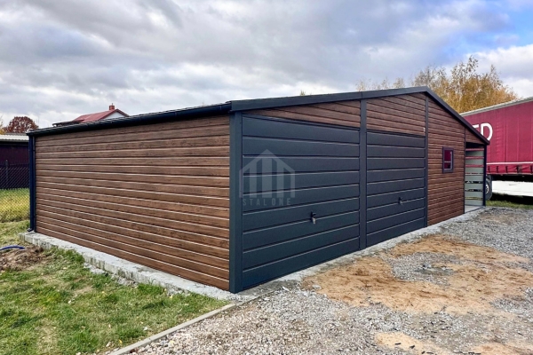 Ogłoszenie - Garaż blaszany 9x6m + wiata 3x6m - 2 x brama uchylna - drzwi - okno - drewnopodobny - dach dwuspadowy - rynny SO176. Zdjęcie 5