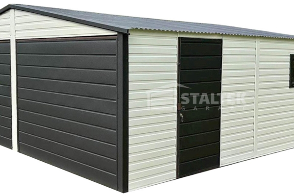 Ogłoszenie - Garaż Blaszany 6x6 - 2x Brama Uchylna - Drzwi - Okno - Biały - Antracyt - dach Dwuspadowy ST115. Zdjęcie 1