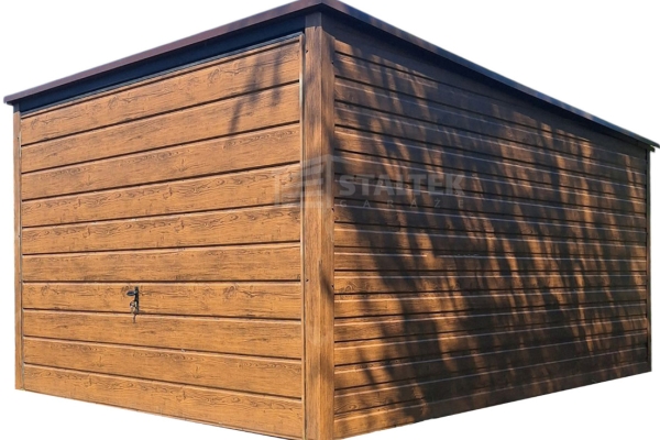 Ogłoszenie - Garaż blaszany 3x4 Brama uchylna - jasny orzech drewnopodobny - Spad w tył ST121. Zdjęcie 1