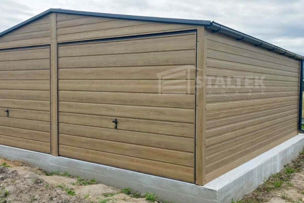 Ogłoszenie - Garaż blaszany 6x5,8m - 2x brama uchylna - drzwi - okno - winchester - drewnopodobny - rynny - dach dwuspadowy ST137. Zdjęcie 6