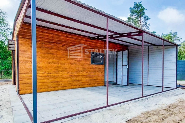 Ogłoszenie - Garaż Blaszany 4x6m + Wiata 4x6m - Brama Uchylna - Okno - Drzwi  Drewnopodobny - dach Dwuspad ST136. Zdjęcie 3