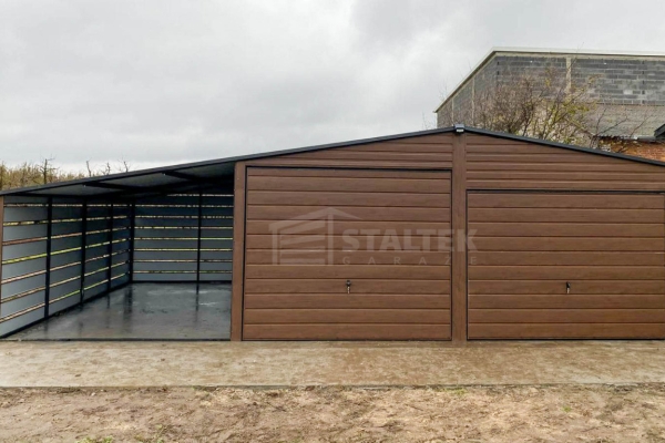 Ogłoszenie - Garaż blaszany 6x6 + wiata 3x6 - 2x Brama uchylna - rynny - drewnopodobny Dach dwuspadowy ST109. Zdjęcie 2