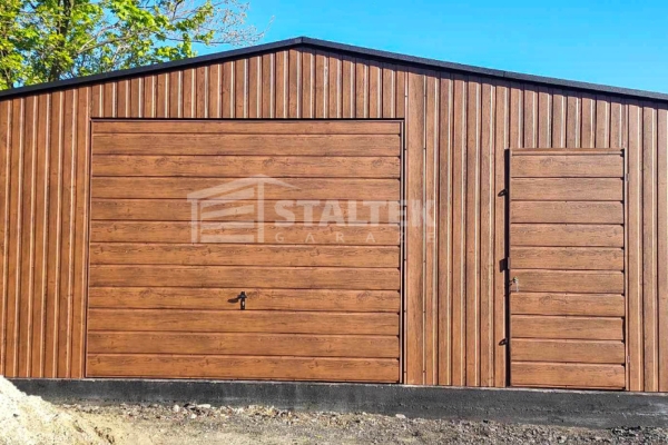 Ogłoszenie - Garaż blaszany 6x6 Brama + drzwi + 2x okno drewnopodobny - jasny orzech  + antracyt Dach dwuspadowy ST111. Zdjęcie 3
