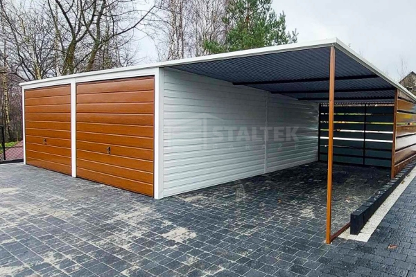 Ogłoszenie - Garaż blaszany 6x6 + wiata 3,5 2x Brama uchylna + biały + drewnopodobny spad w tył ST113. Zdjęcie 3