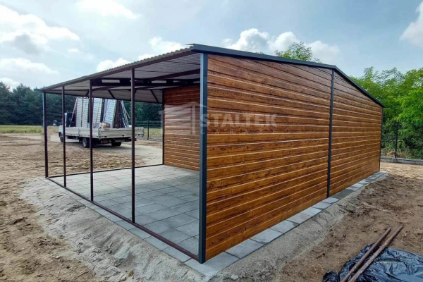 Ogłoszenie - Garaż blaszany 4x6 + wiata 4m - Brama uchylna - Drzwi - okno - jasny orzech drewnopodobny Dach dwuspadowy ST119. Zdjęcie 2